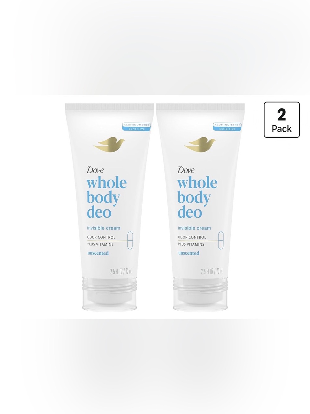 Dove Whole Body Deo Invisible Cream Unscented - White (2 Pack)